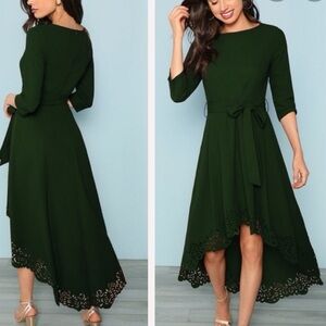 Elegant Dark Green Dress with Belt